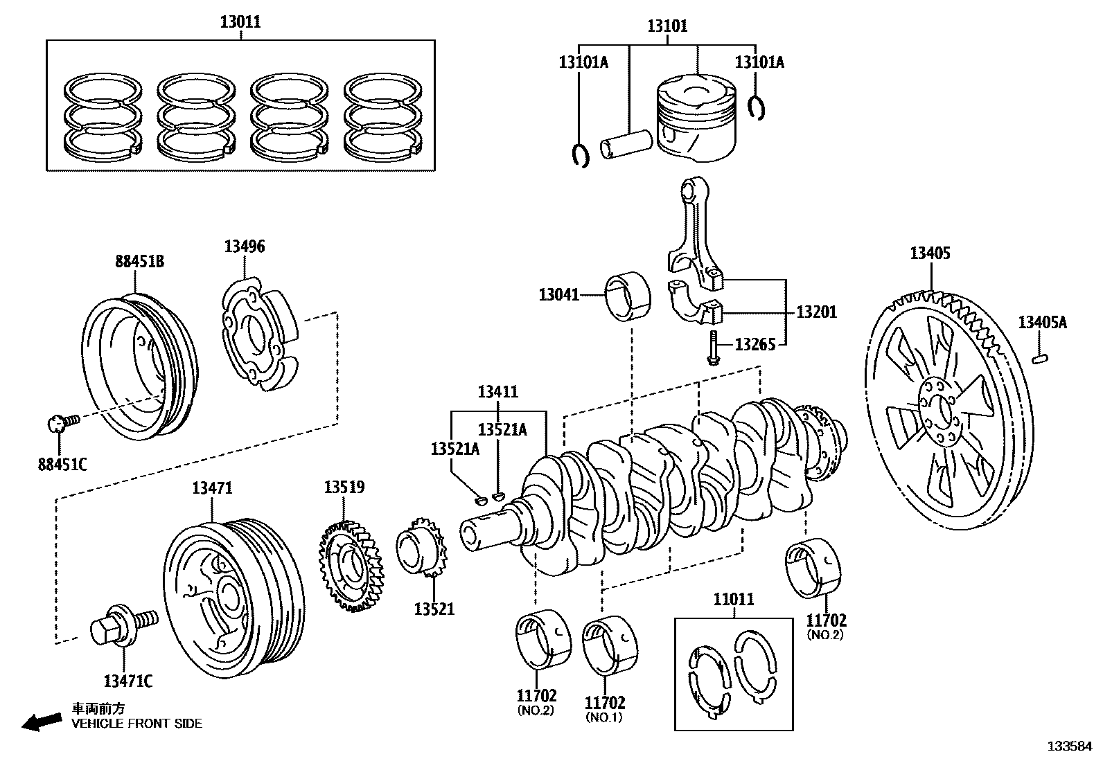 Toyota HILUX Crankshaft & Piston EPC diagram — 133584