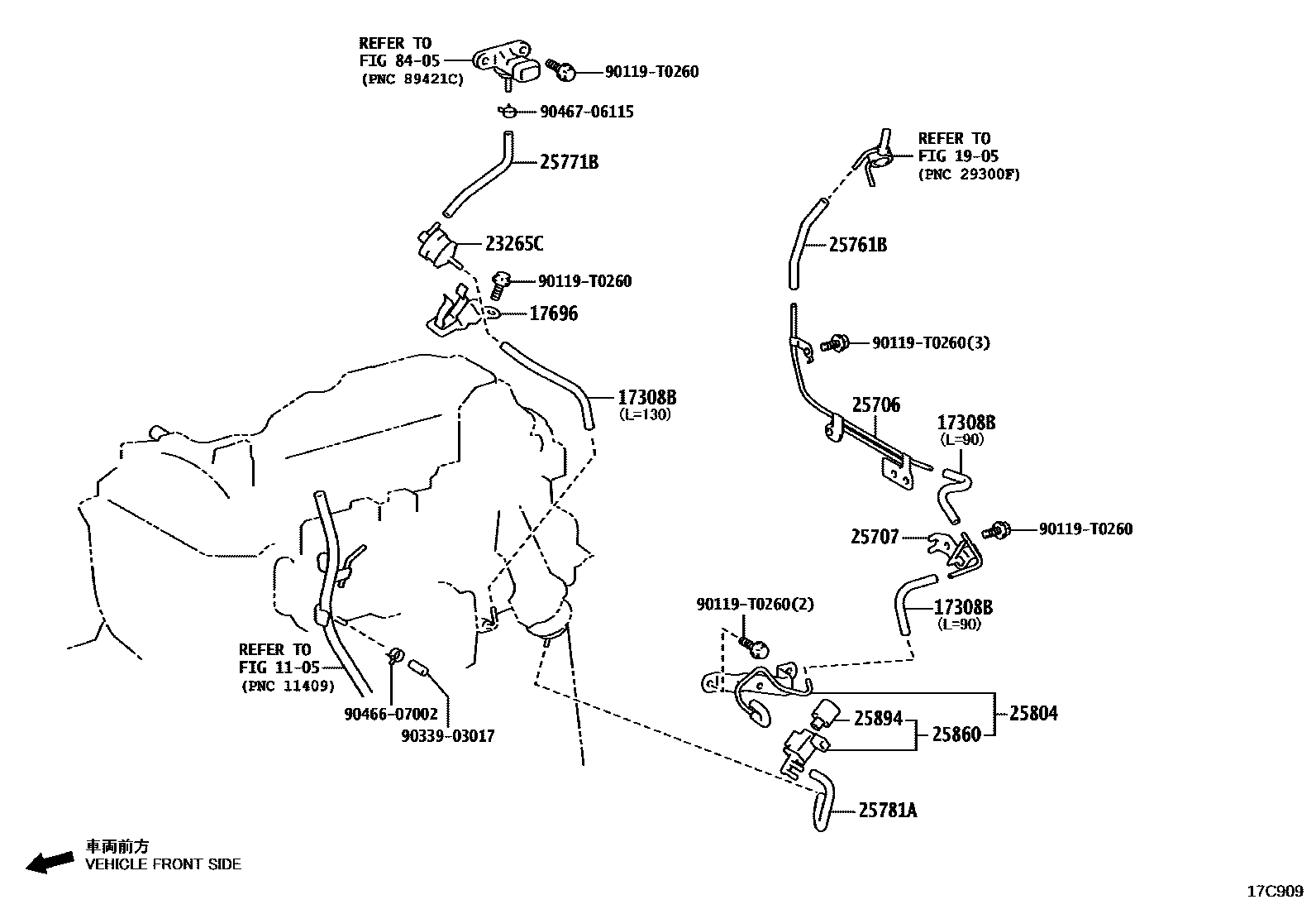 Toyota HILUX vacuum tube EPC diagram — 17C909