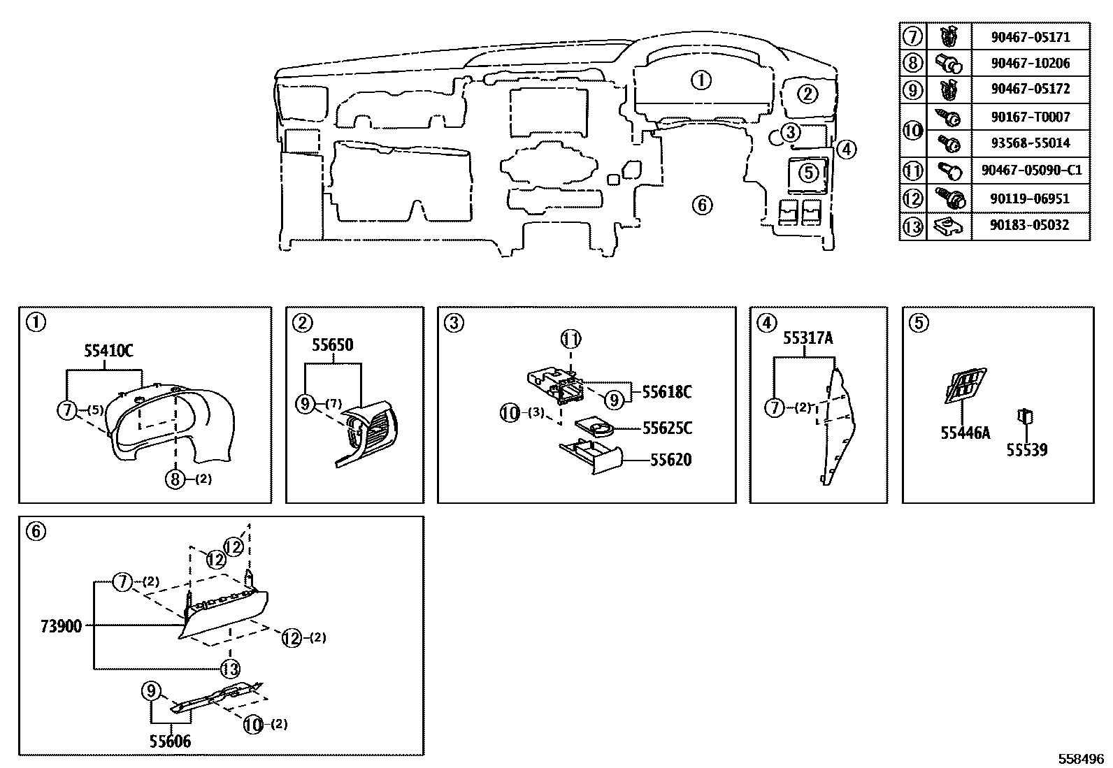 Toyota HILUX 仪表板和手套箱 EPC diagram — 558496