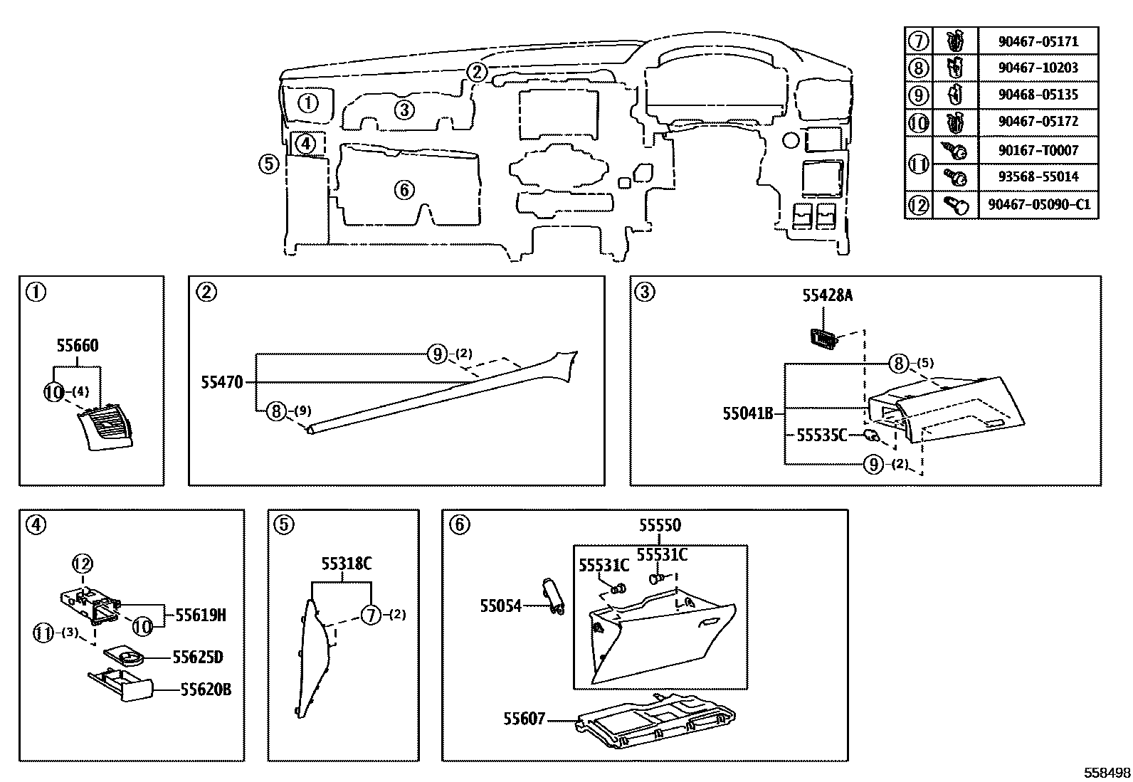 Toyota HILUX 仪表板和手套箱 EPC diagram — 558498
