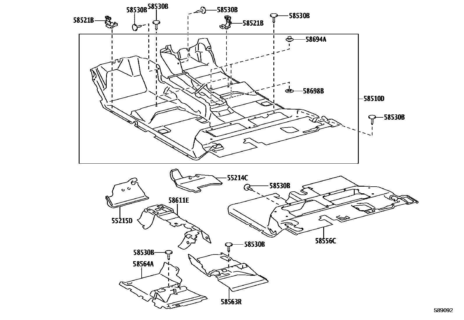Toyota HILUX 地板垫和消声垫 EPC diagram — 589092