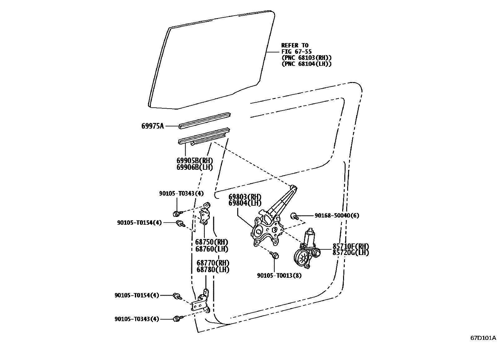 Toyota HILUX 后门车窗升降器和合页 EPC diagram — 67D101A