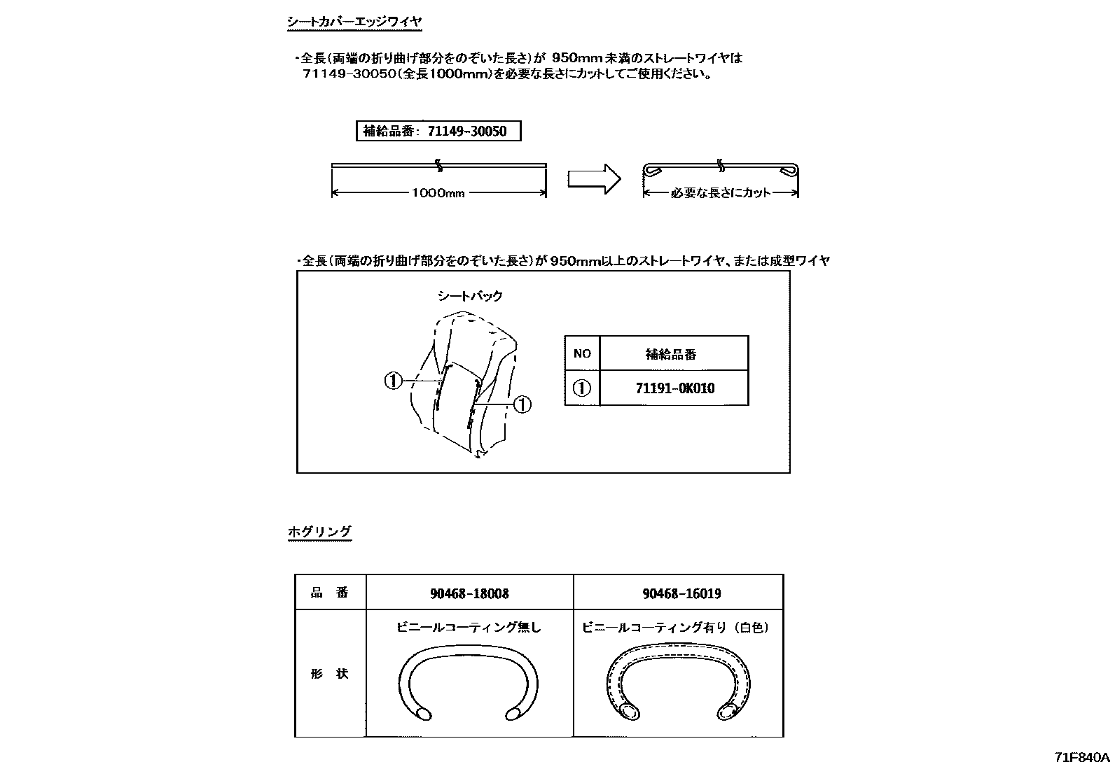 Toyota HILUX 座椅和座椅滑轨 EPC diagram — 71F840A