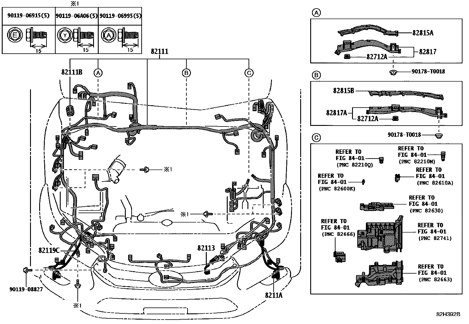 Toyota HILUX 线束和卡夹 EPC diagram — 82H392B