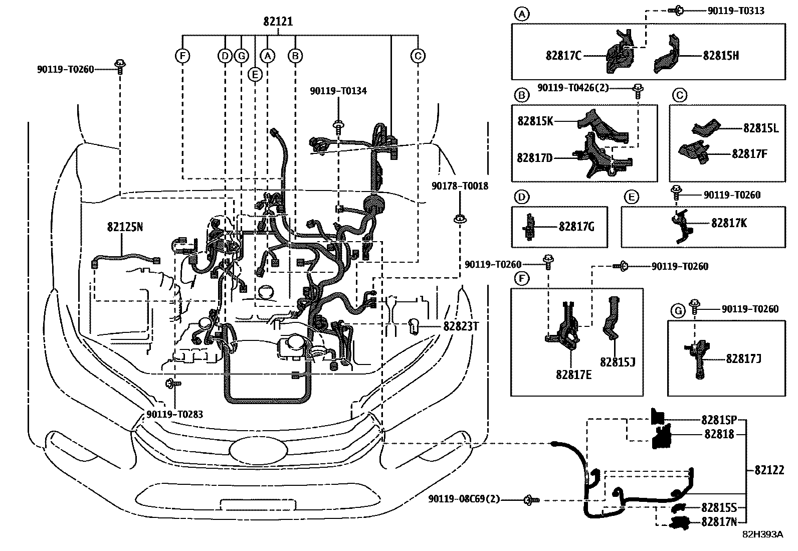 Toyota HILUX 线束和卡夹 EPC diagram — 82H393A