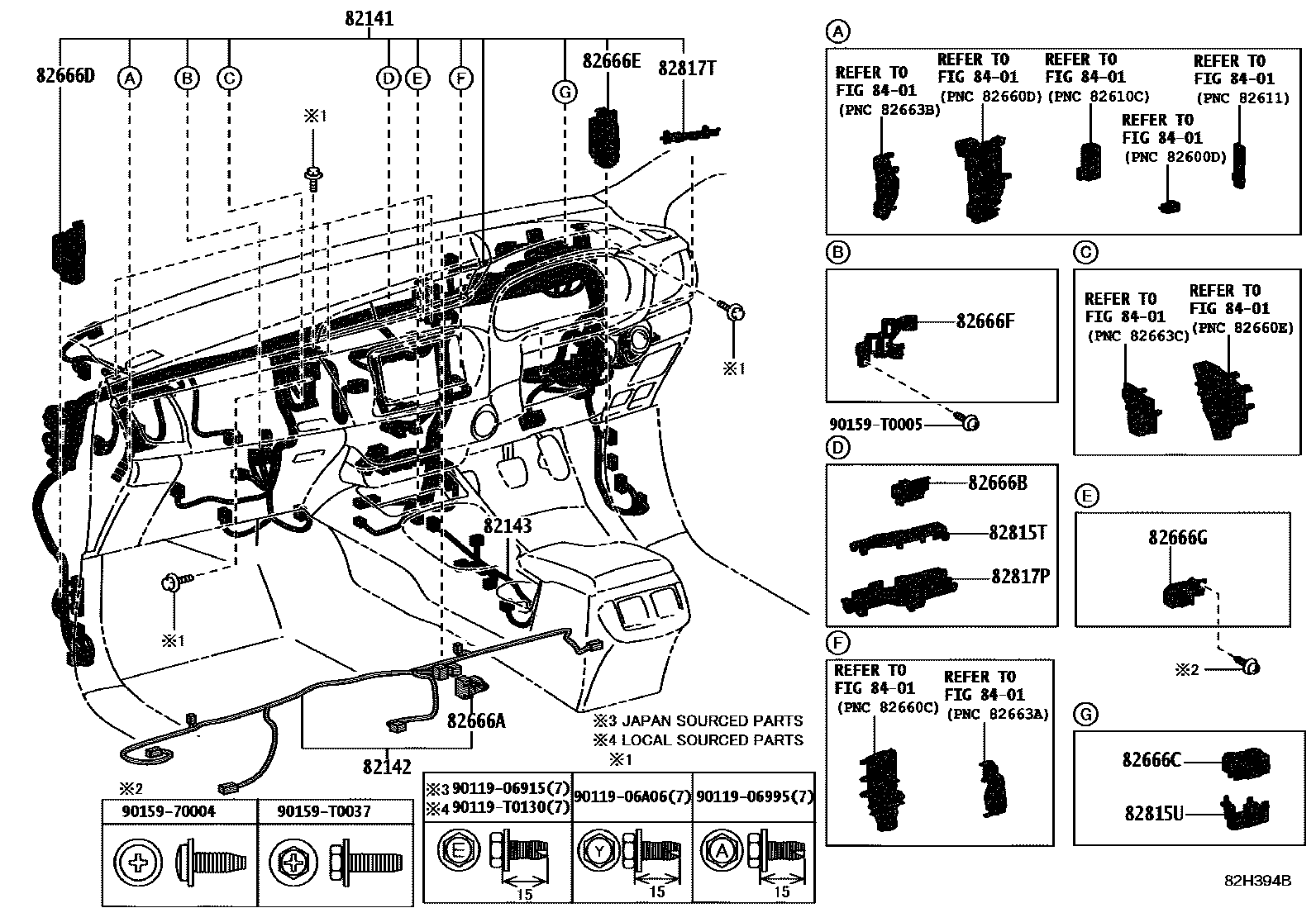 Toyota HILUX 线束和卡夹 EPC diagram — 82H394B
