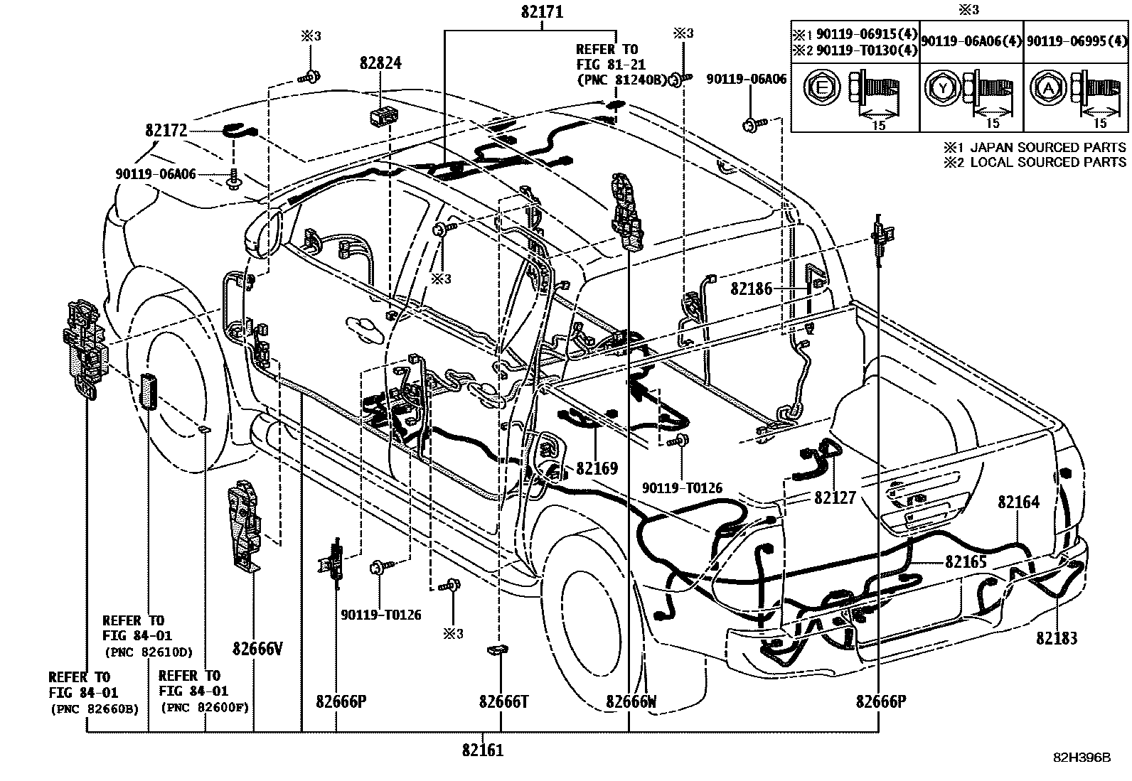 Toyota HILUX 线束和卡夹 EPC diagram — 82H396B