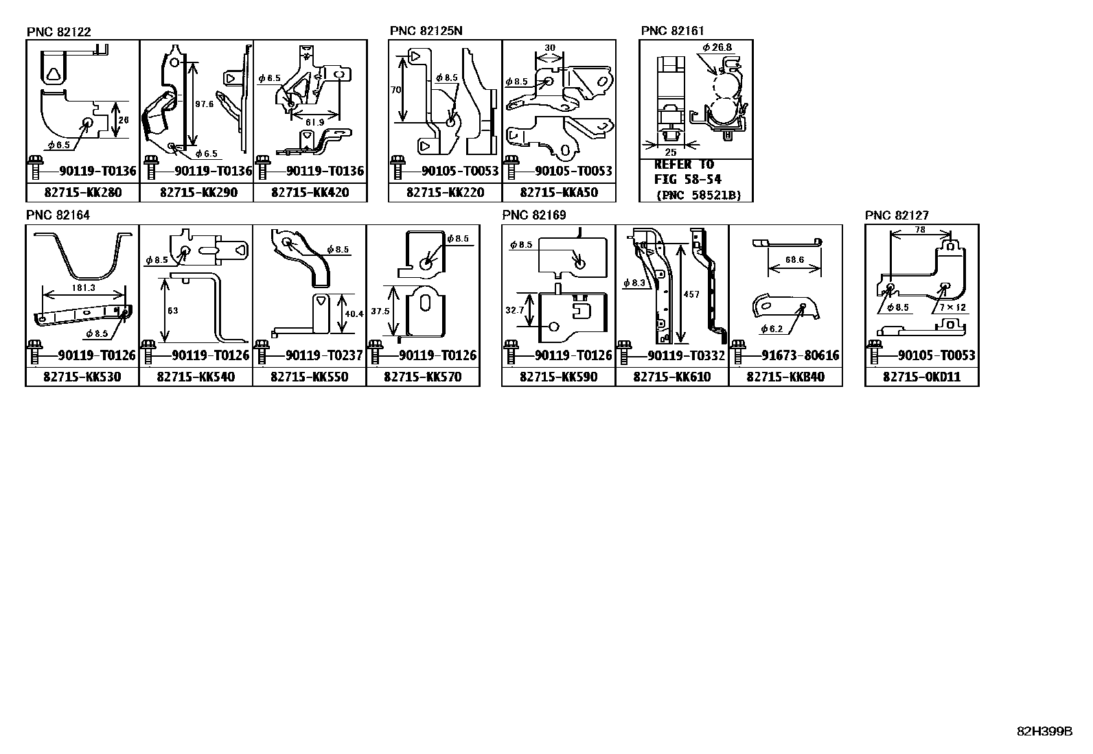 Toyota HILUX 线束和卡夹 EPC diagram — 82H399B