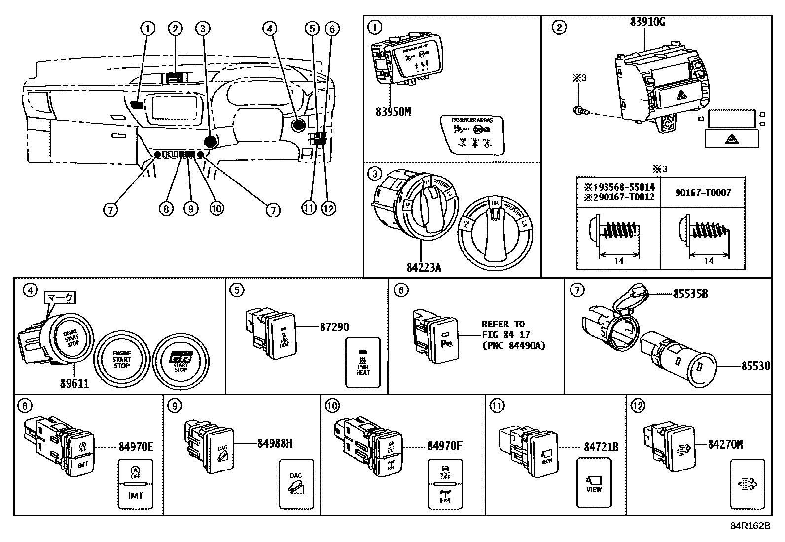 Toyota HILUX 开关和继电器和ECU EPC diagram — 84R162B
