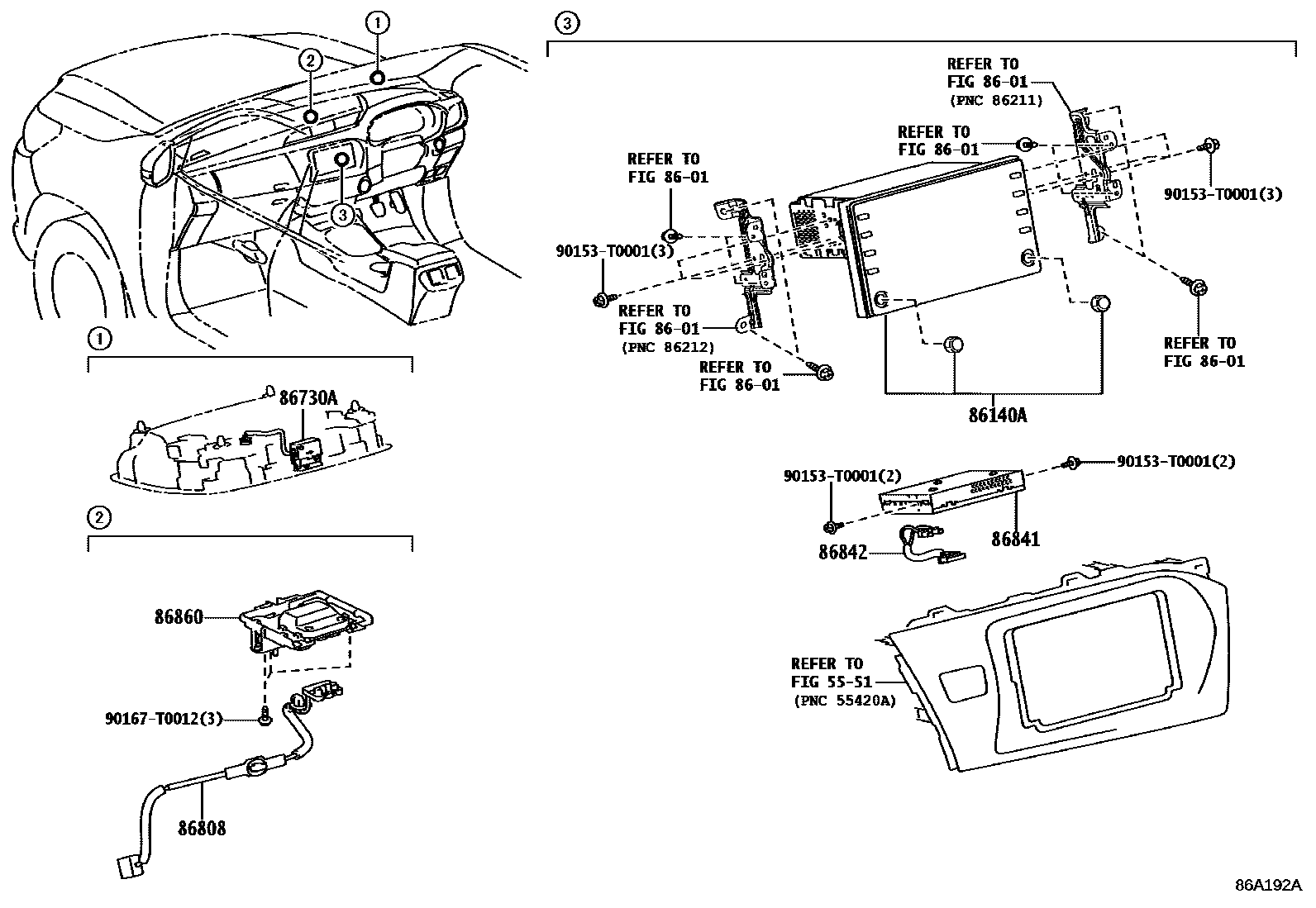 Toyota HILUX 导航和前监视器显示屏 EPC diagram — 86A192A