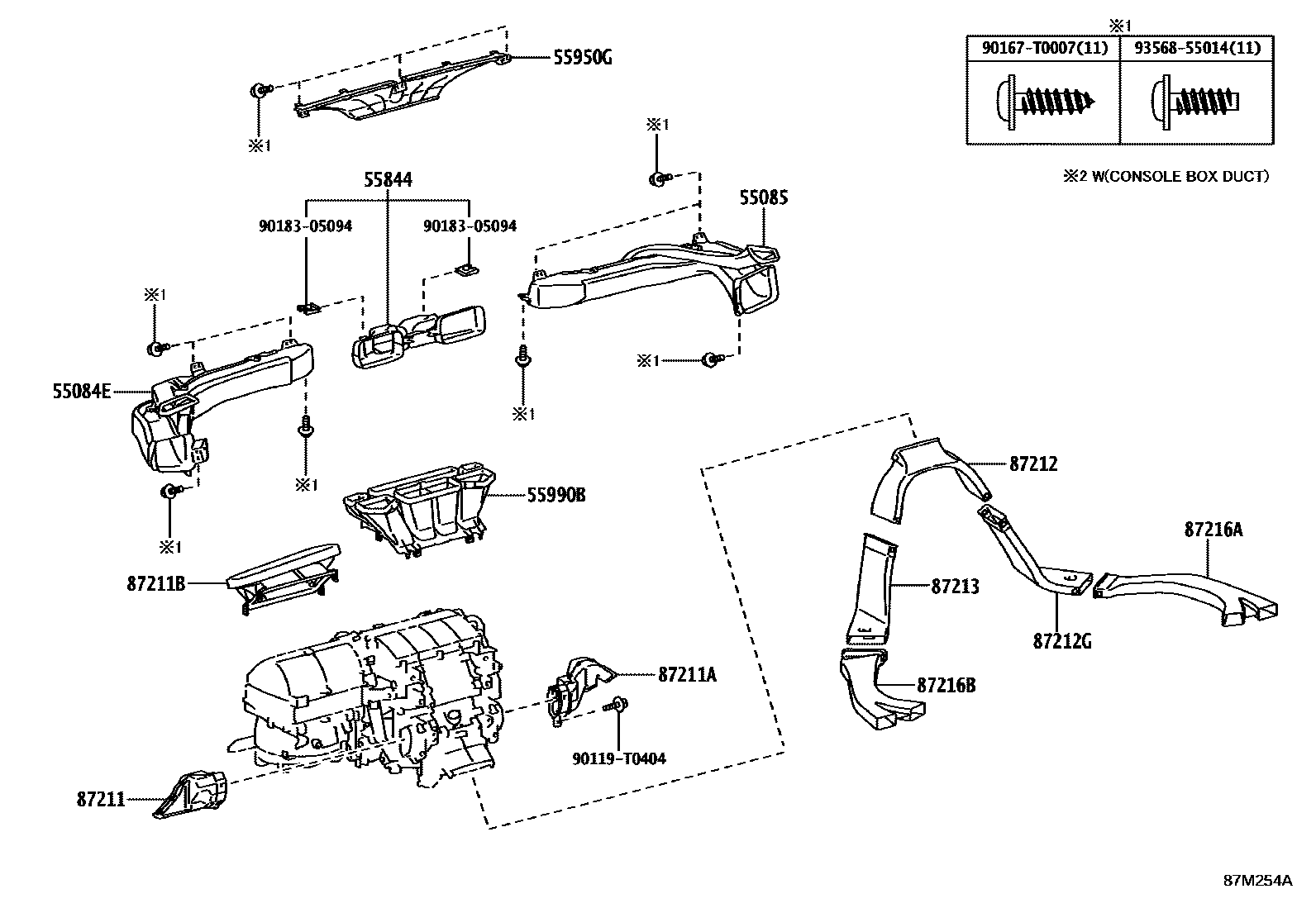 Toyota HILUX 暖风和空调系统 - 控制器和风管 EPC diagram — 87M254A