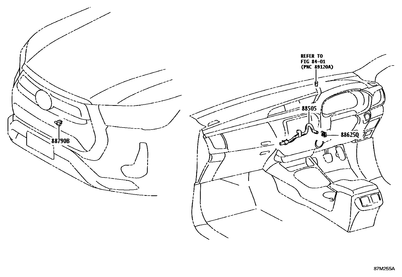 Toyota HILUX 暖风和空调系统 - 控制器和风管 EPC diagram — 87M255A