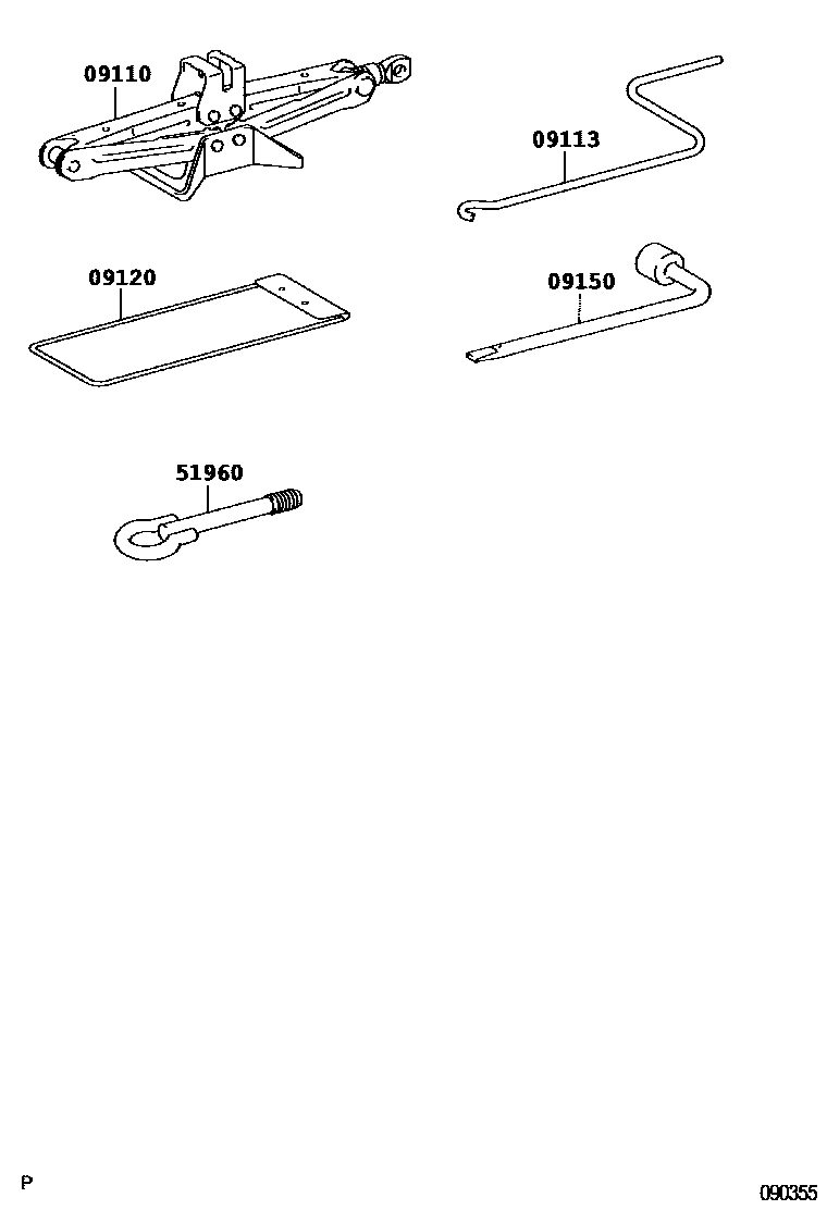 Toyota YARIS Standard Tools EPC diagram — 090355