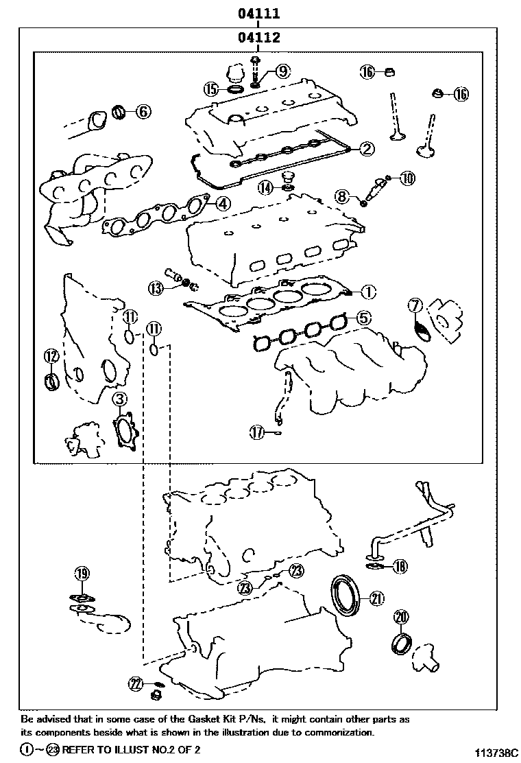 Toyota YARIS Engine Overhaul Gasket Kit EPC diagram — 113738C