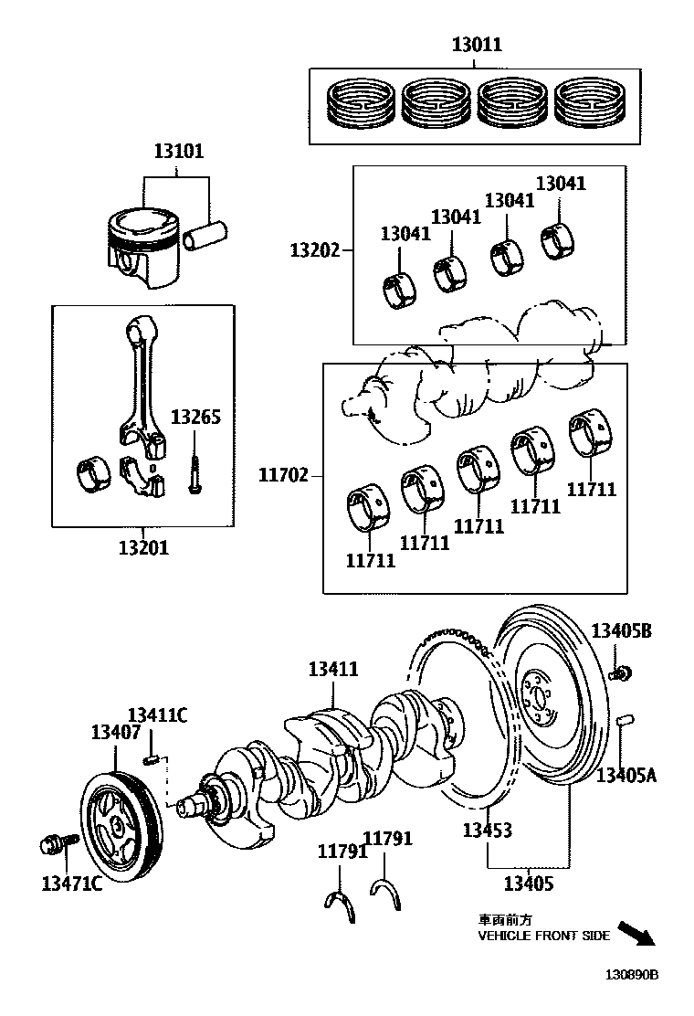 Toyota YARIS Crankshaft & Piston EPC diagram — 130890B