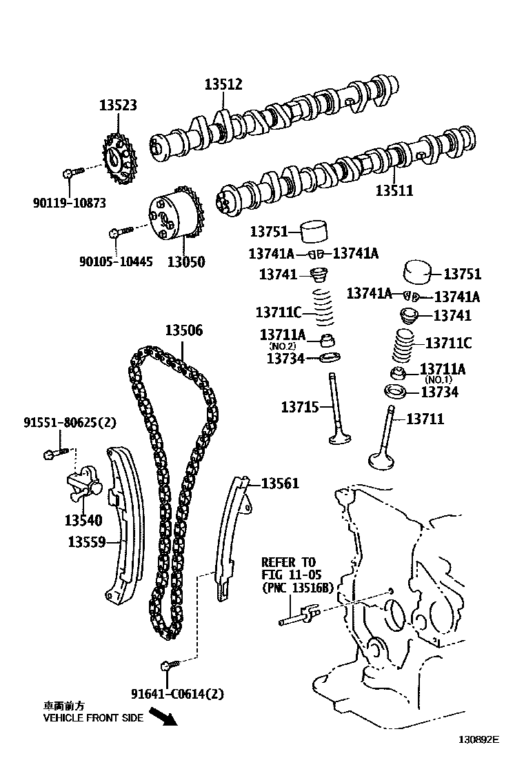 Toyota YARIS Camshaft & Valve EPC diagram — 130892E