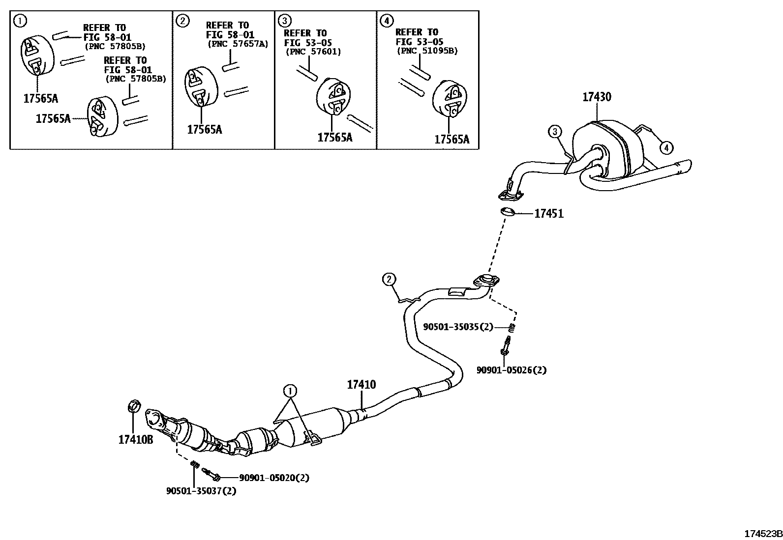 Toyota YARIS Exhaust Pipe EPC diagram — 174523B