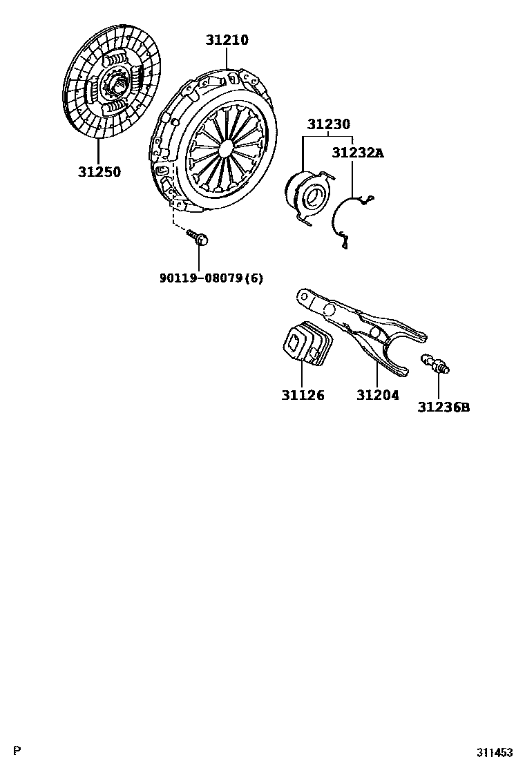 Toyota YARIS 离合器和分离叉 EPC diagram — 311453