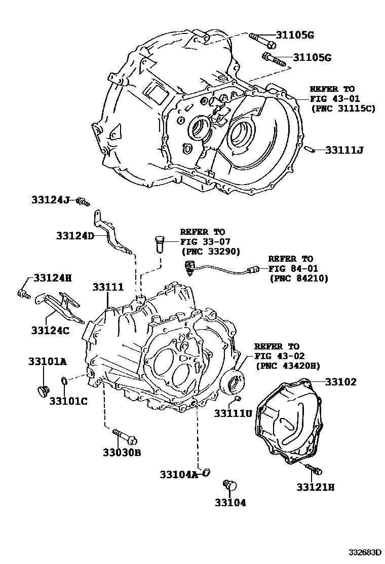 Toyota YARIS 离合器壳和变速器壳(MTM) EPC diagram — 332683D