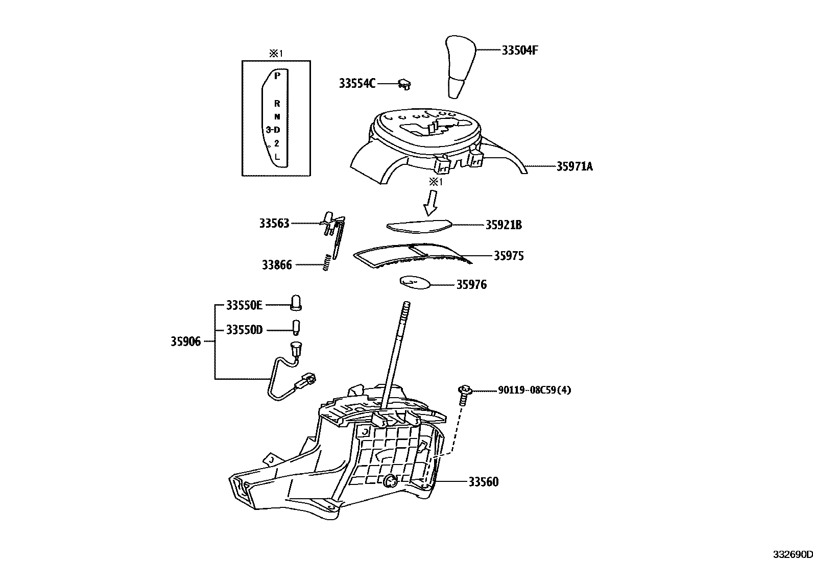 Toyota YARIS Shift Lever & Retainer EPC diagram — 332690D