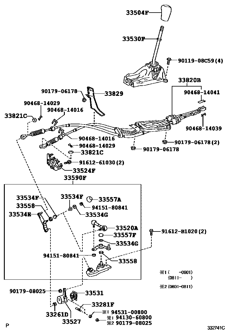 Toyota YARIS Shift Lever & Retainer EPC diagram — 332741C