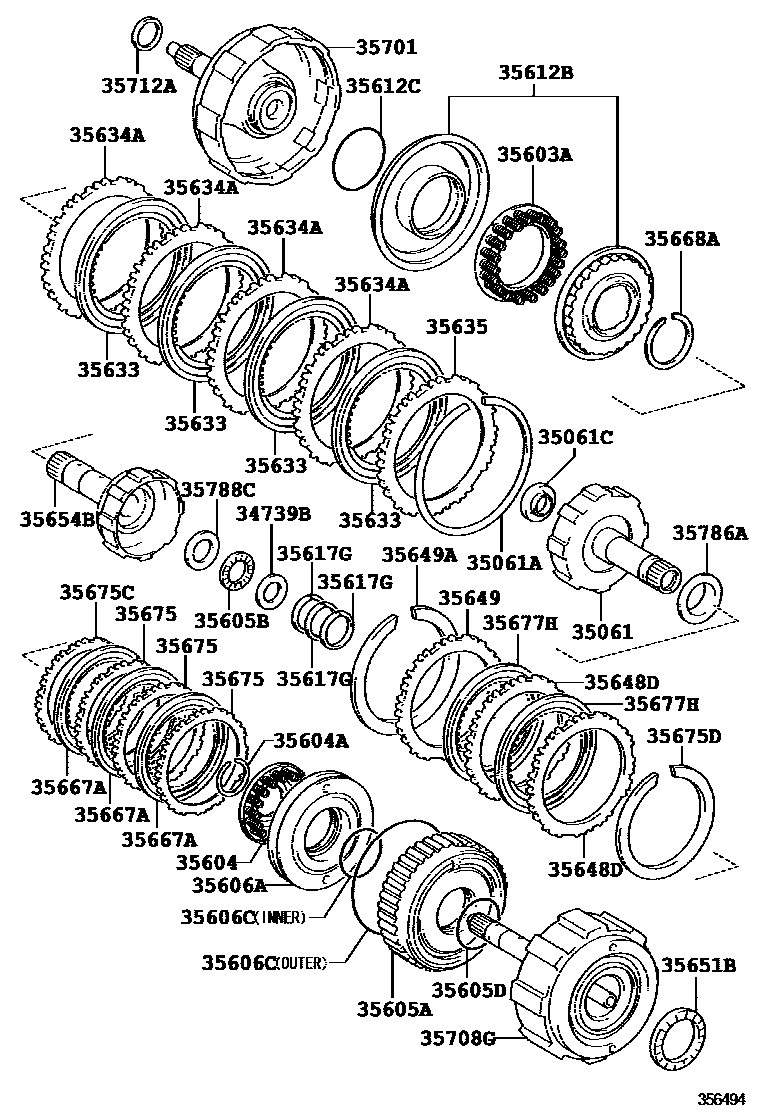 Toyota YARIS 制动带和多片式离合器(ATM) EPC diagram — 356494