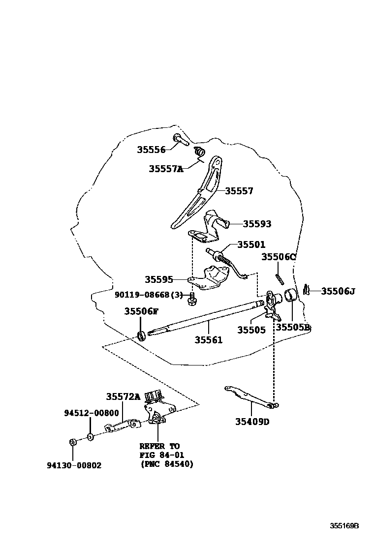 Toyota YARIS 节气阀连杆和阀杆(ATM) EPC diagram — 355169B