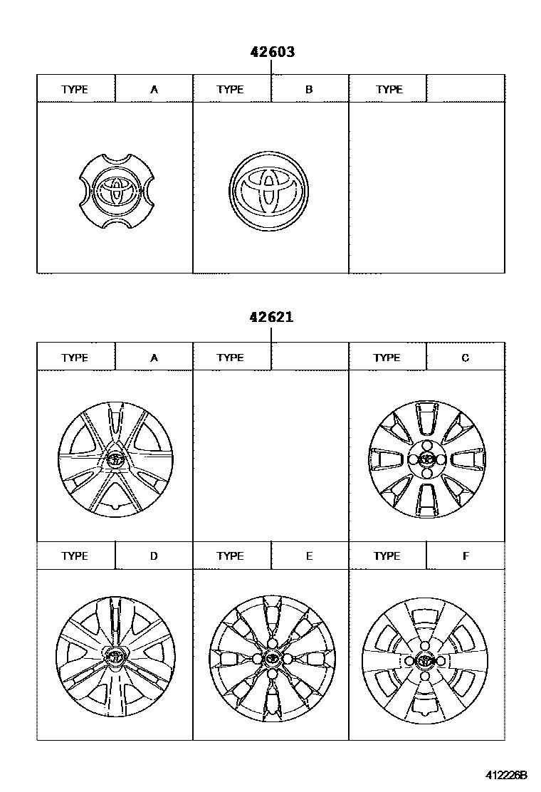 Toyota YARIS 车轮和车轮盖 EPC diagram — 412226B