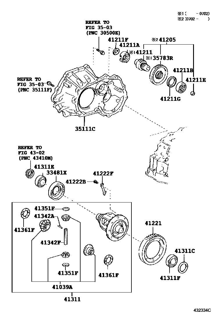 Toyota YARIS 前桥壳和差速器 EPC diagram — 432334C