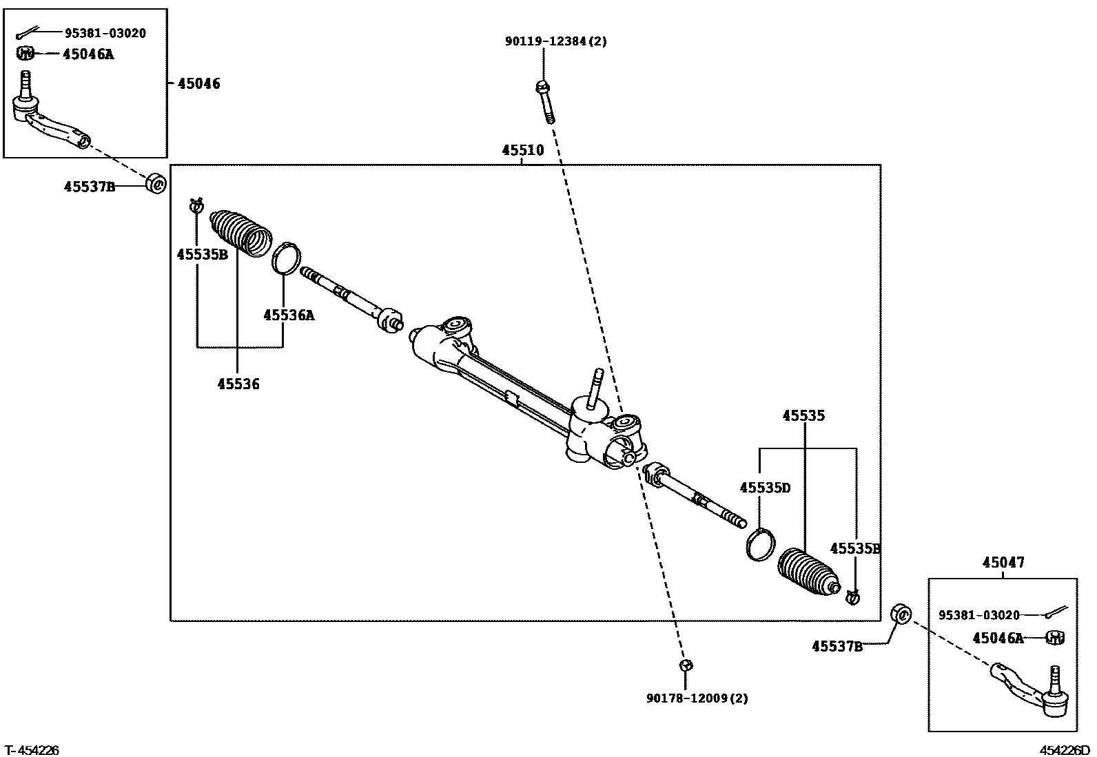 Toyota YARIS 前转向齿轮和连杆 EPC diagram — 454226D