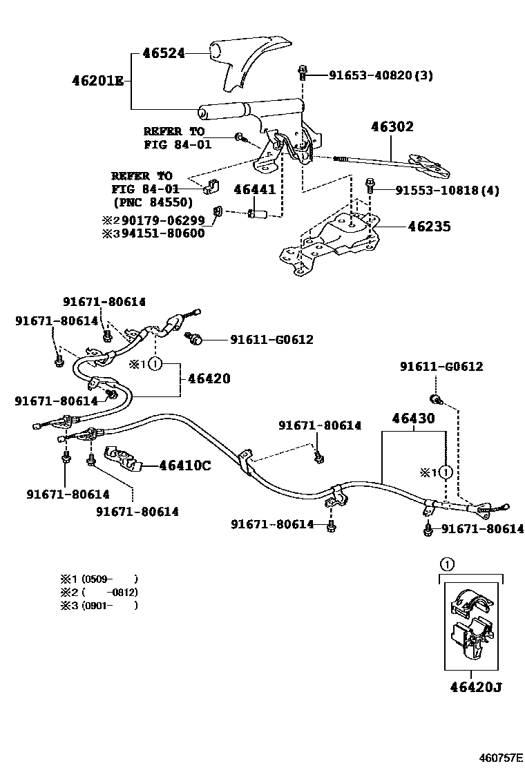 Toyota YARIS Parking Brake & Cable EPC diagram — 460757E