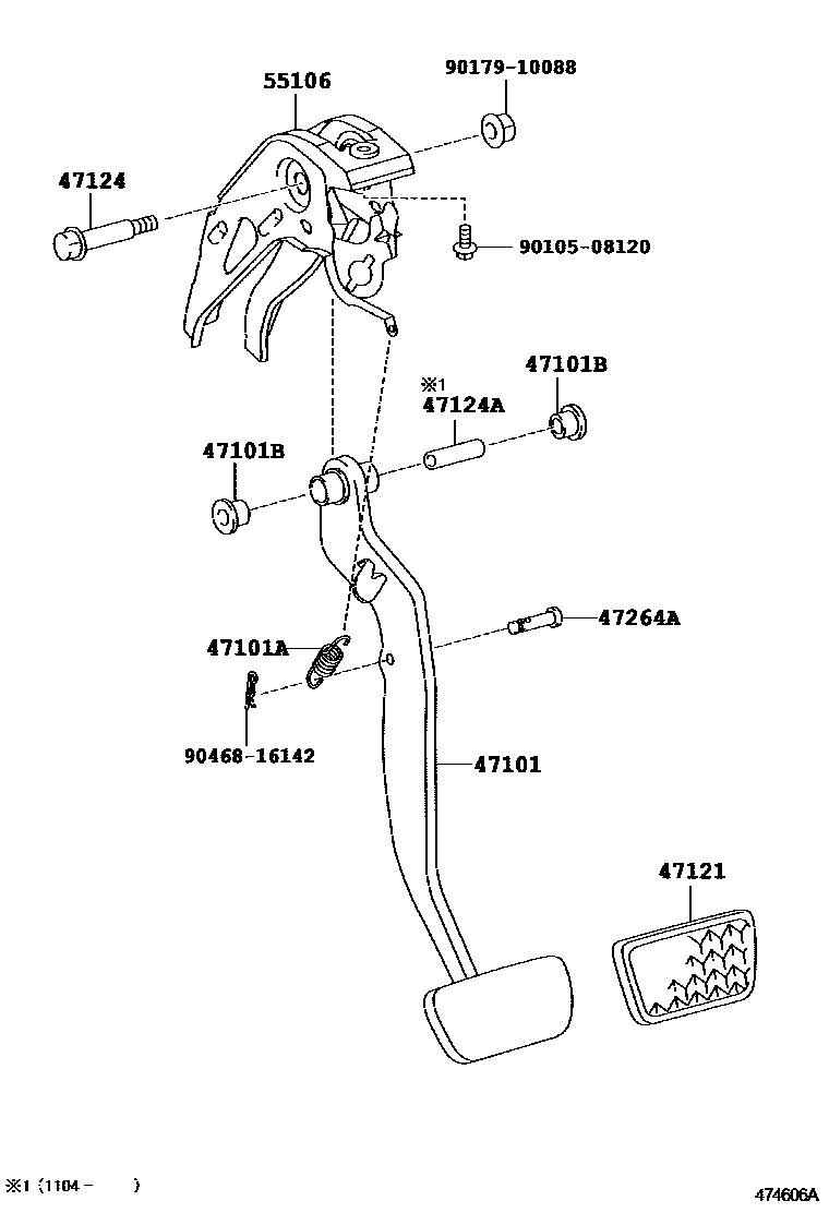 Toyota YARIS Brake Pedal & Bracket EPC diagram — 474606A