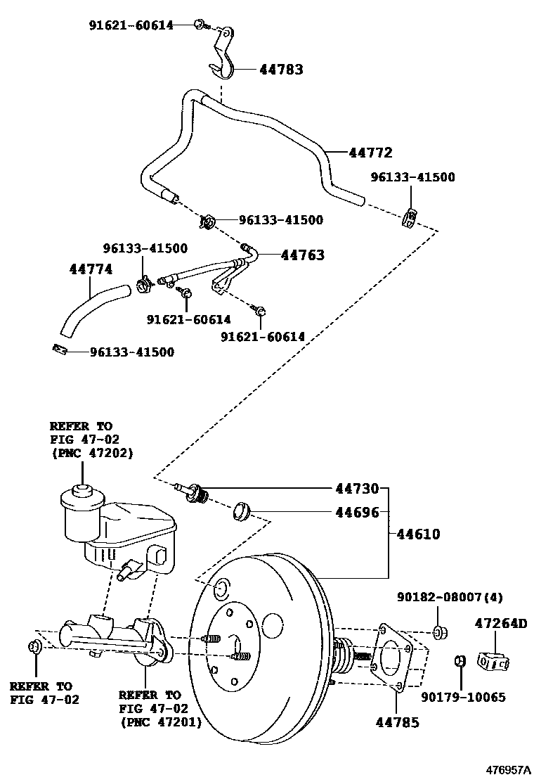 Toyota YARIS 制动助力器和真空管 EPC diagram — 476957A