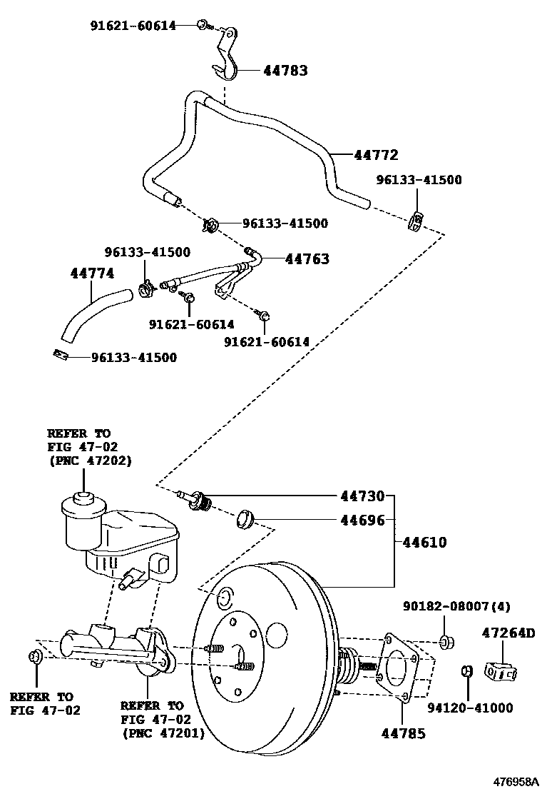 Toyota YARIS 制动助力器和真空管 EPC diagram — 476958A