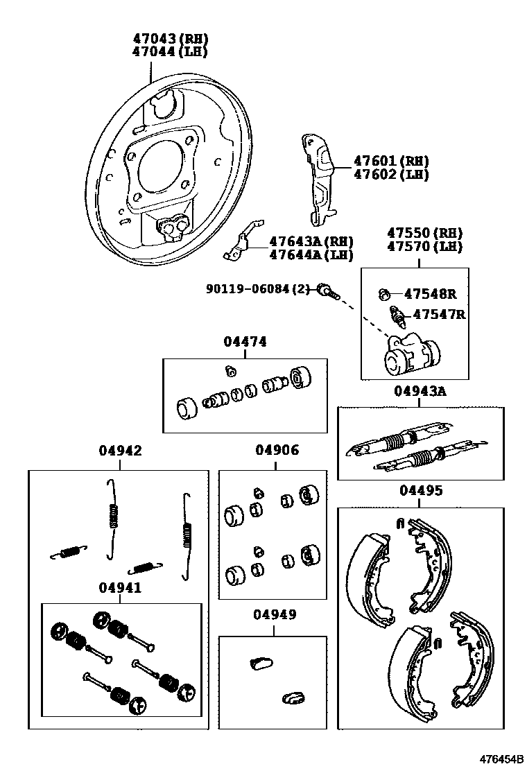 Toyota YARIS 后鼓式制动器分泵和底板 EPC diagram — 476454B