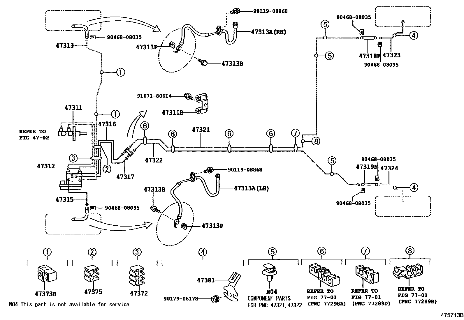 Toyota YARIS 制动配管和卡箍 EPC diagram — 475713B
