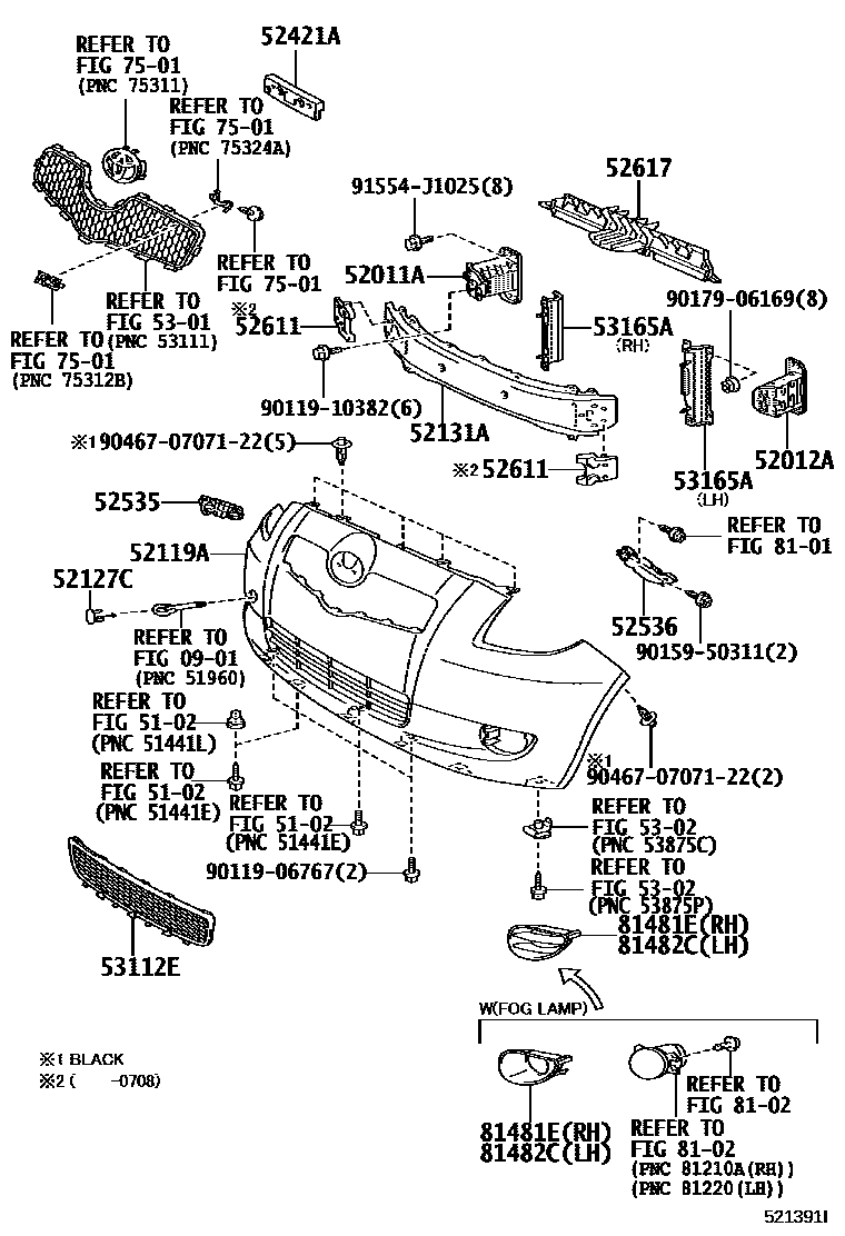Toyota YARIS 前保险杠及附件 EPC diagram — 521391I
