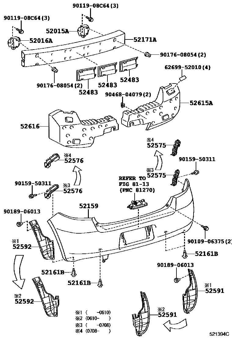 Toyota YARIS 后保险杠及附件 EPC diagram — 521394C