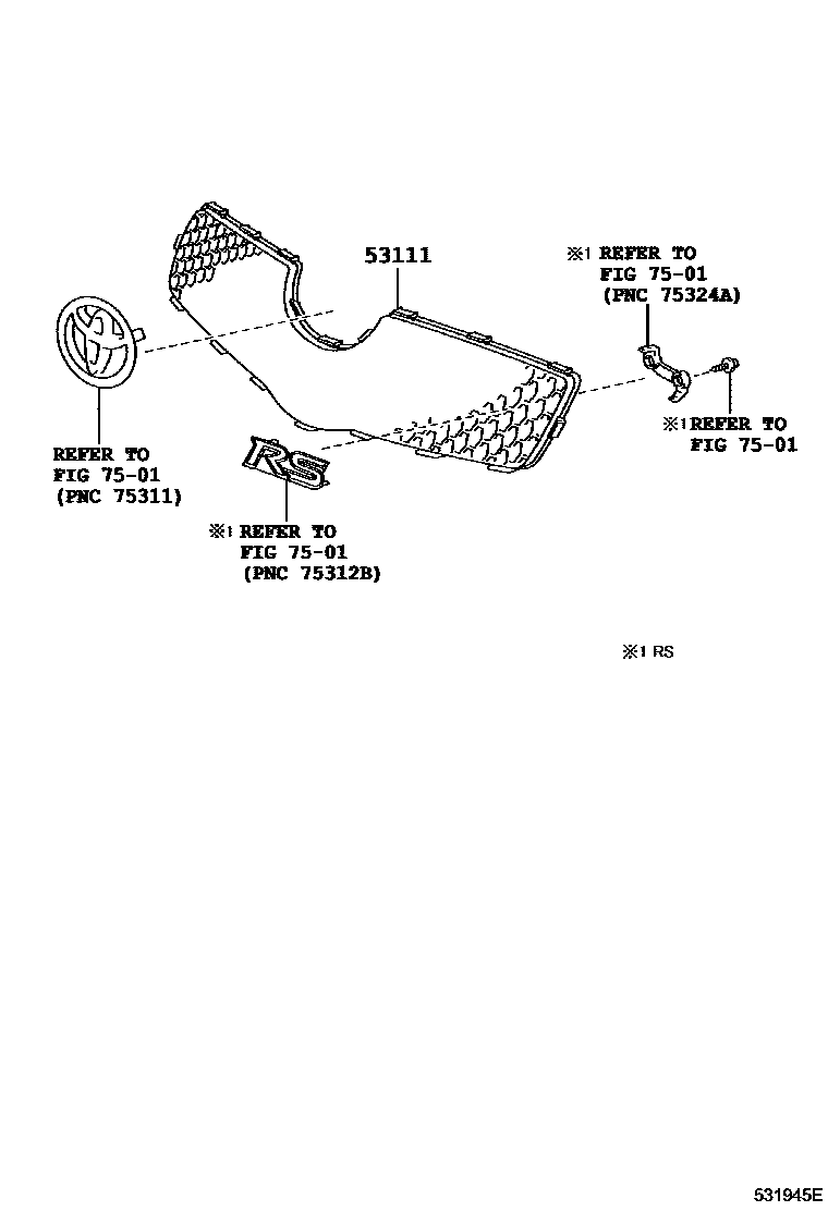 Toyota YARIS radiator grille EPC diagram — 531945E