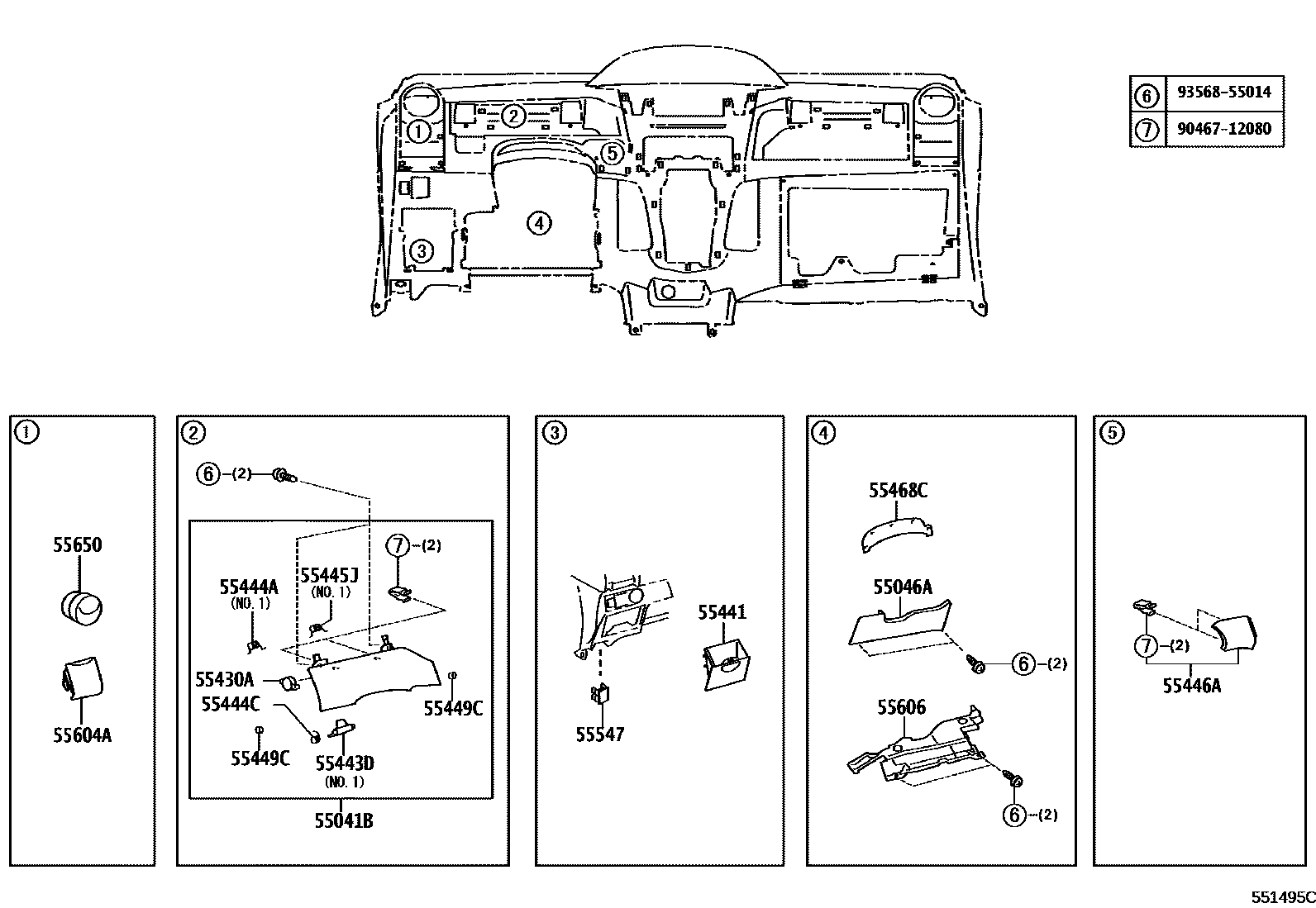 Toyota YARIS 仪表板和手套箱 EPC diagram — 551495C