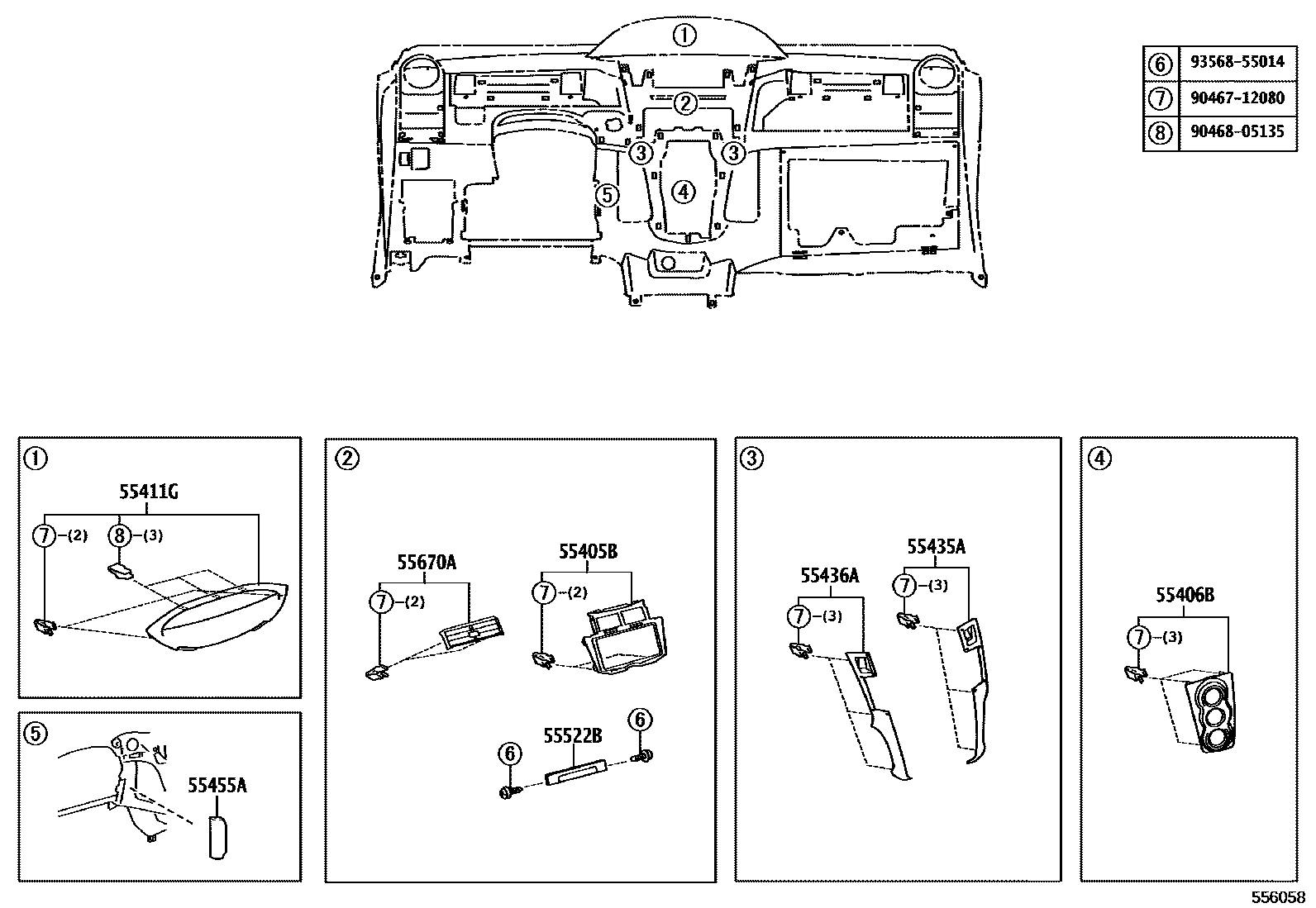 Toyota YARIS 仪表板和手套箱 EPC diagram — 556058