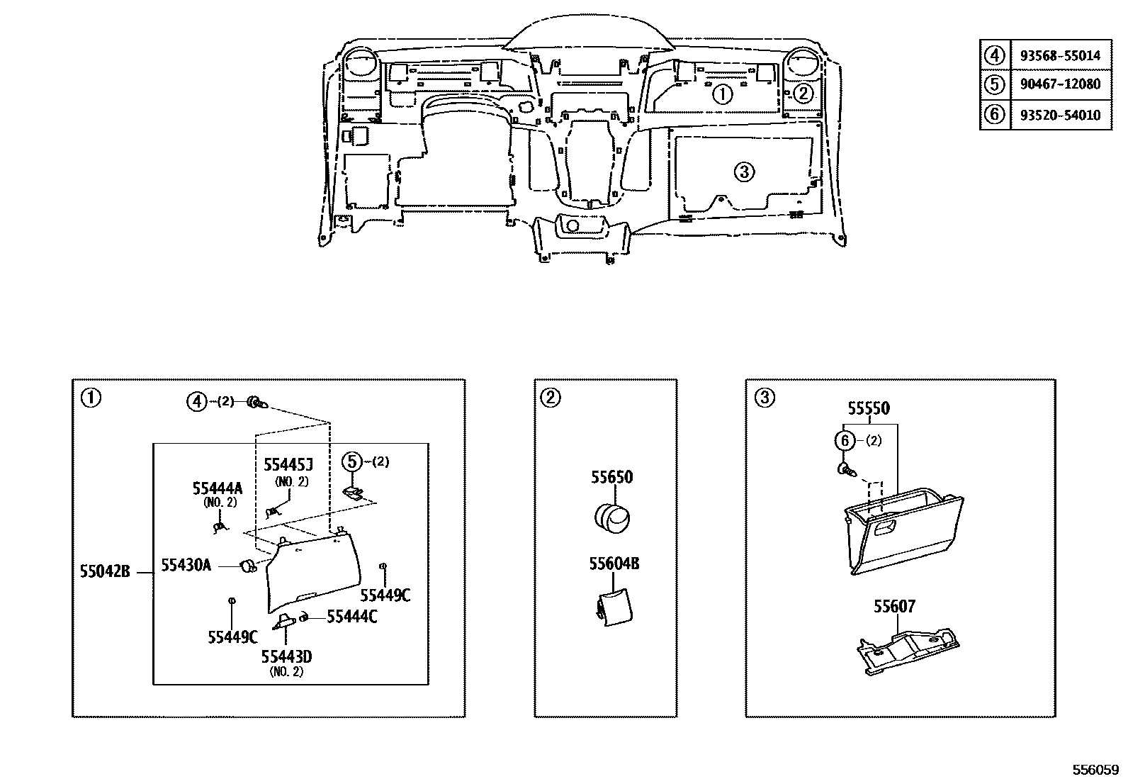 Toyota YARIS 仪表板和手套箱 EPC diagram — 556059