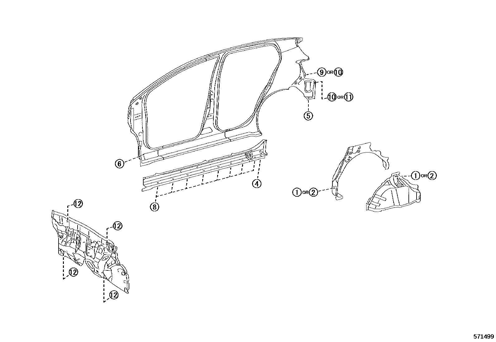 Toyota YARIS hole plug EPC diagram — 571499