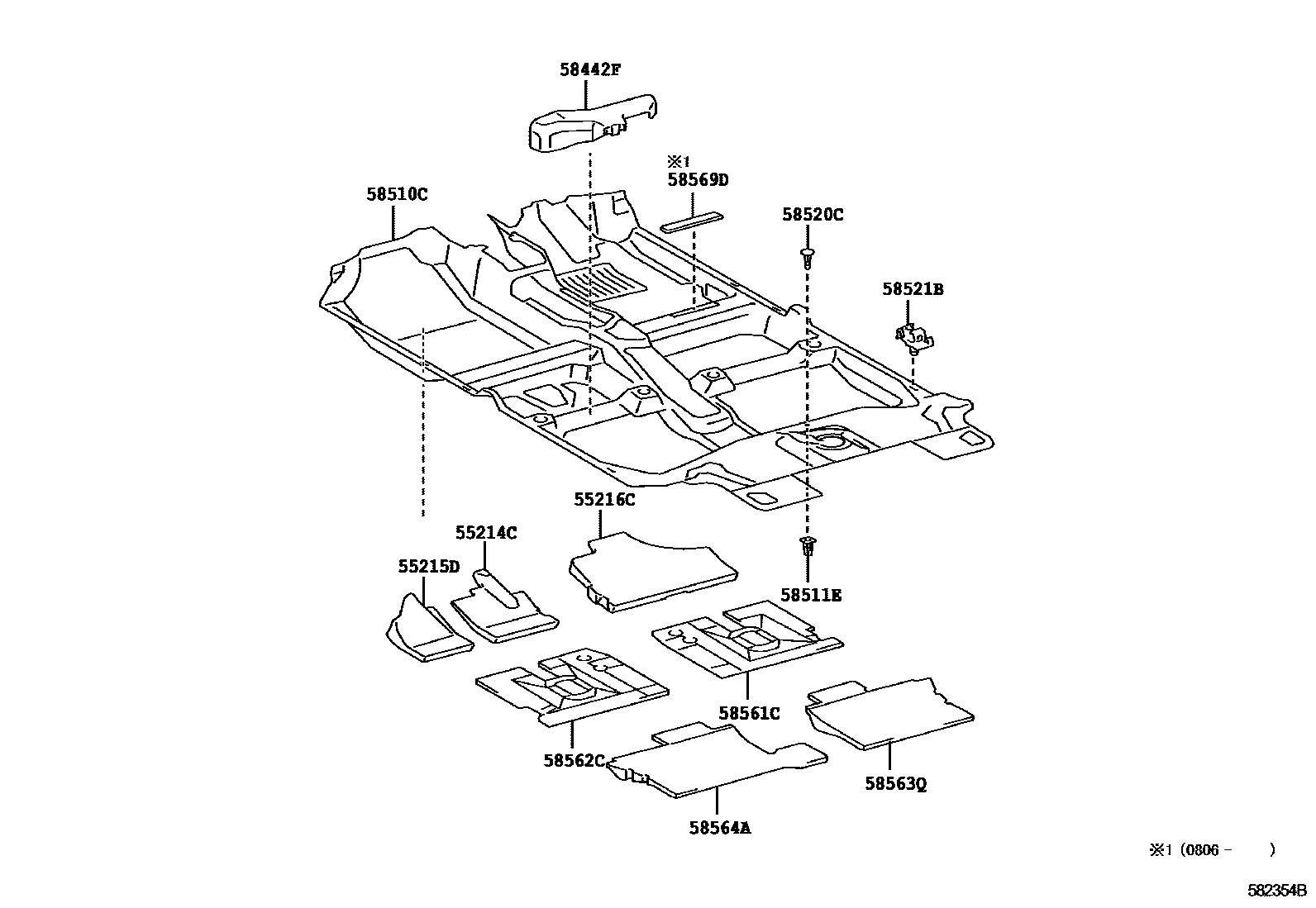 Toyota YARIS 地板垫和地毯 EPC diagram — 582354B