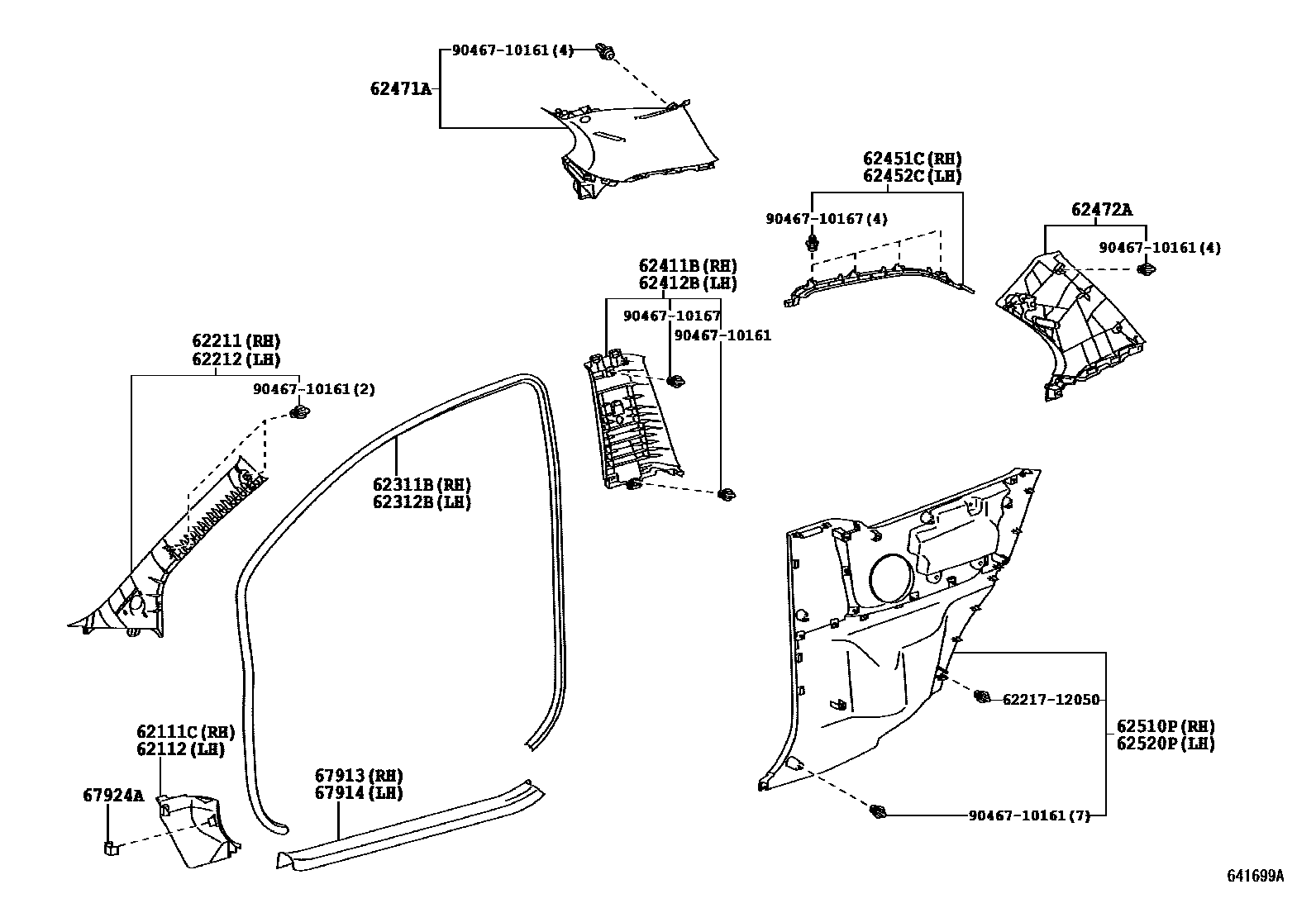 Toyota YARIS 内饰板和车门防水胶条 EPC diagram — 641699A