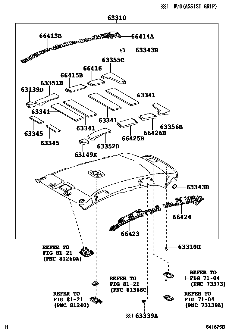 Toyota YARIS 车顶内衬和消声垫 EPC diagram — 641675B