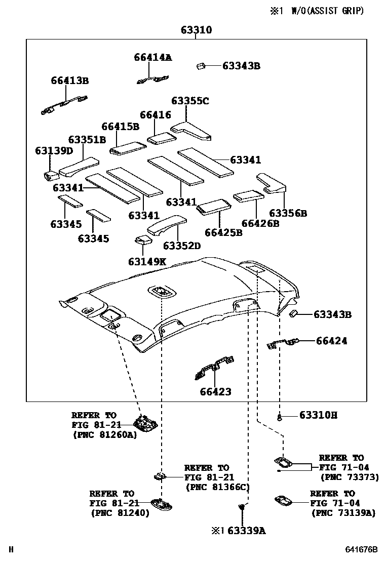 Toyota YARIS 车顶内衬和消声垫 EPC diagram — 641676B