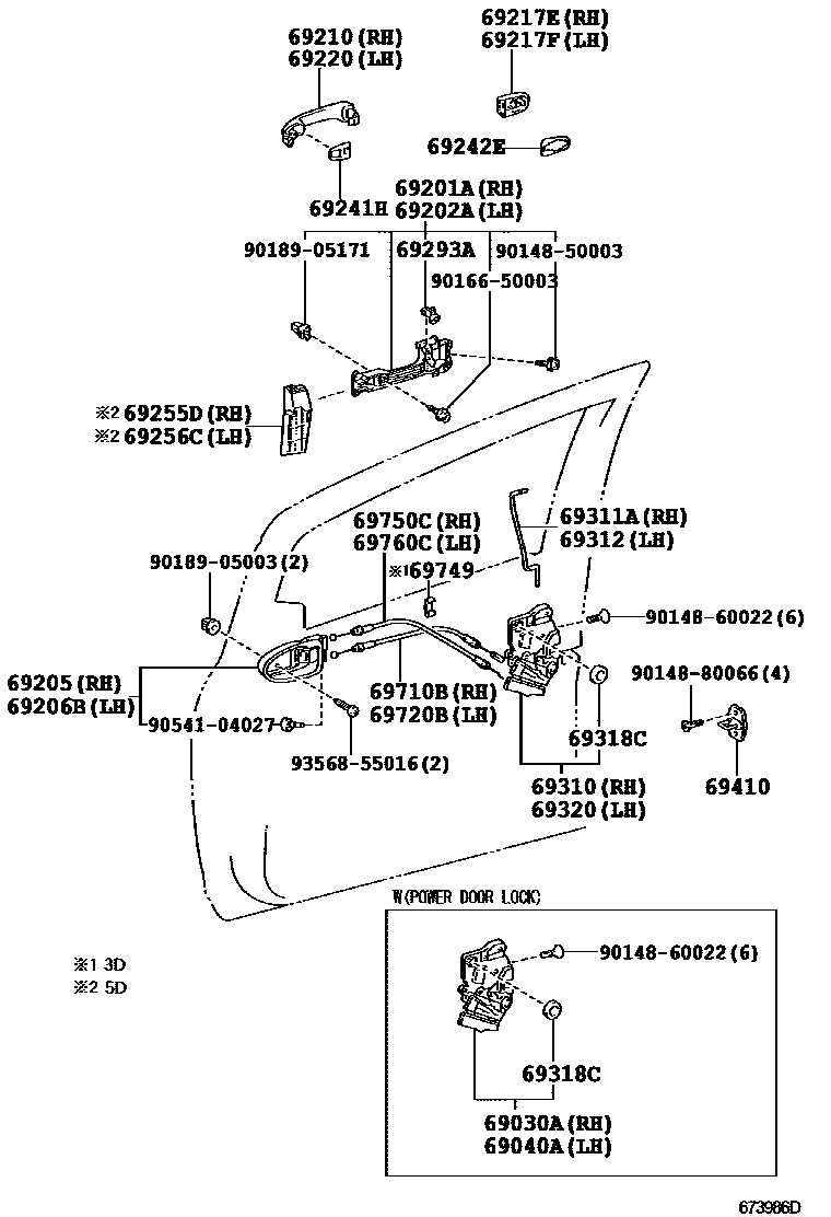 Toyota YARIS 前门锁和车门把手 EPC diagram — 673986D