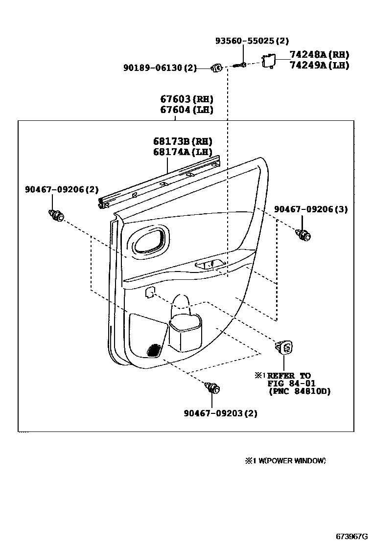 Toyota YARIS 后门板和后门玻璃 EPC diagram — 673967G
