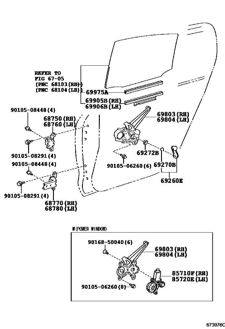 Toyota YARIS 后门车窗升降器和合页 EPC diagram — 673976C